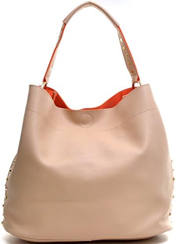 Dasein Faux Leather Studded 2-in-1 Hobo Shoulder Bag Handbag - Coral
