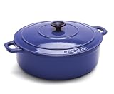 World Cuisine Oval Enamel Cast Iron Dutch Oven 5 1/2 Quart with Lid, Blue