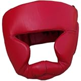 Leather Full Face Head Guard Kick Boxing Headguard Protection Red