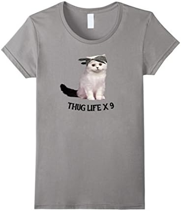 Women's Thug Life x 9 Cute Cat Funny Animal T Shirt Medium Slate