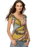 DKNY - DKNY Jeans Petite Printed Top with Ruched Empire Waist