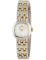 Lucien Piccard Womens 12012-SG-02MOP Teide White Mother-Of-Pearl Dial Crystal Accented Two Tone Stainless Steel Watch