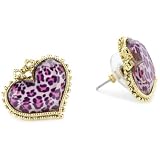 Betsey Johnson Lovely Leopard Pink Heart Stud 