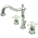 Kingston Brass KB1971PX Heritage Widespread Lavatory Faucet with Porcelain Cross Handle, Polished Chrome