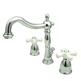 IMAGE OF Kingston Brass KB1971PX Heritage Widespread Lavatory Faucet with Porcelain Cross Handle, Polished Chrome (Not CA/VT Compliant)