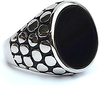 Hydreamhome Men's Jewelry Stainless Steel Casting Dragon Scales Style Black Onyx Rings,Size 8
