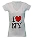 I Love NY New York Womens V-Neck T-Shirt Spandex Heart White Small