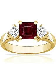 14K Yellow Gold Princess Cut Ruby Three Stone Ring