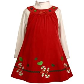 Bonnie Jean Girls 2-6x Corduroy Jumper Set With Candy Cane Appliques