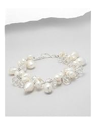 White (Natural) Japanese silk cord Fresh Water Pearls Bracelet In Zinc