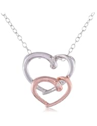 Sterling Silver with Pink flash White Diamond Accent Knotted Double Heart Pendant Necklace (0.02 cttw, H-I Color, I1-I2 Clarity), 18"