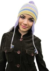 Handmade Pure Alpaca Hat with Earflaps - Lilac Rainbow (Teens) [Apparel]