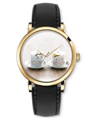 SPRAWL Aanalog Fashion Series Gold Ladies Watches of Genuine Black Leather Strap,Unique Wrist Watch for Women Girls Designed with Cute candles with faces