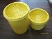Vintage Tupperware Decorator Canister Pair with Scroll Motif in Yellow