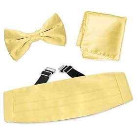 Baby Yellow Pretied Bow Tie by Elite Solid yellow silk cummerbund sets
