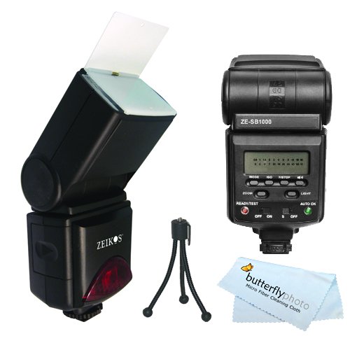 flash kit for nikon coolpix p7000 10.1 mp digital camera includes digital autofocus ttl flash with power zoom and bounce with built in lcd display, slave function and diffuser + mini flexible tripod + bp microfiber cloth