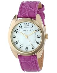 Anne Klein Womens AK/1398MPMB Gold-Tone Easy-to-Read Dial Mulberry Purple Leather Croco-Grain Strap Watch