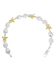 7.25 Sterling Silver 8" Sanddollar, Shell & 14K Starfish Bracelet