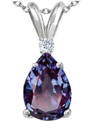 Tommaso Design (tm) Pear Shape 9x7 mm Simulated Alexandrite And Genuine Diamond Pendant