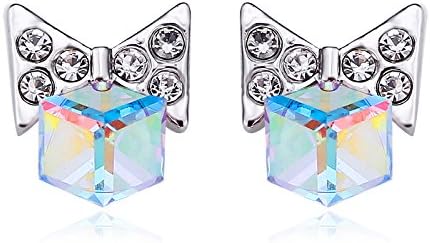 VEECAS | Lovely And Colorful Butterfly Diamond Cube Stud Pierced Earrings (Crystal Aurore Boreale)