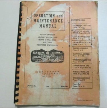1940 1952 Harley Davidson Civilian Models Operation and Maintenance Manual WORN