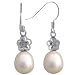 Crystal Flower Top White Cultured Pearl Carefree Platinum Overlay Sterling Silver Drop Earrings