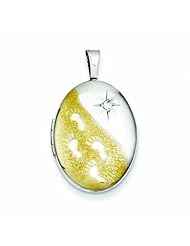 Genuine .925 Sterling Silver Gold-Plated & Diamond 19mm Footprints Oval Locket 2.7 Grams. 100% Satisfaction Guaranteed.