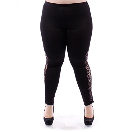 Womens Plus Size Leggings with Lace Panel Design Black 1X to 6X