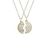14k Round Two-Tone Mizpah Pendant Necklace with Two Halves, 18 14k Round Two-Tone Mizpah Pendant Necklace with Two Halves, 18