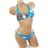 Sexy Bathing Suit Blue Cute Trendy Graphic Skull Tattoo Print Bikini Two Piece Swimsuit with Bottoms