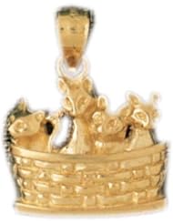 Dazzlers Solid 14 karats Gold Cat Kitten in Basket Charm Pendant available in three colors from jewelsberry (weights: 3.0 grams only)