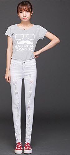 Woman Girl Skinny Tight Slim Cut-out Hole Punk Pencil Denim Jeans Trousers Pants
