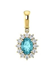 18K Yellow Gold 7.00x5.00mm Oval Cut Blue Zircon and Diamond Pendant -- LIFETIME WARRANTY
