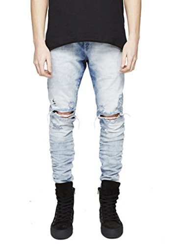 Men's Biker Skinny Distressed Ripped Slim Washed Denim Jeans