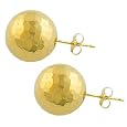 14k Yellow Gold 12mm Hammered Bead Ball Stud Earrings