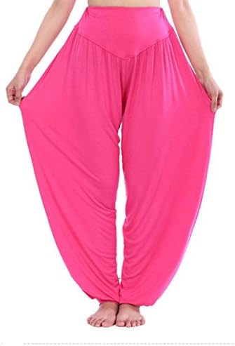 Shiningirl Women's Super Soft Elastic Modal Spandex Harem Yoga / Pilates Pants Rose Red (US S / Asian L)