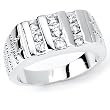 Solid Sterling Silver Cubic Zirconia Rhodium Plated Men's Ring with Three Rows of CZ Stones
