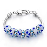 Pugster Blue Dots White Murano Glass Beads And Charms Bracelet Pandora Chamilia Biagi Beads Compatible Jewelry For Women
