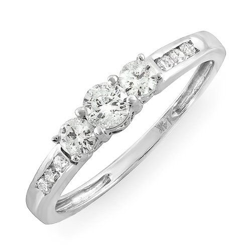 0.35 Carat (ctw) Thin 14k White Gold Round Diamond Ladies 3 stone Engagement Bridal Ring