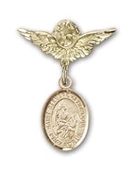 14K Gold Baby Badge with St. Bernard of Montjoux Charm and Angel with Wings Badge Pin