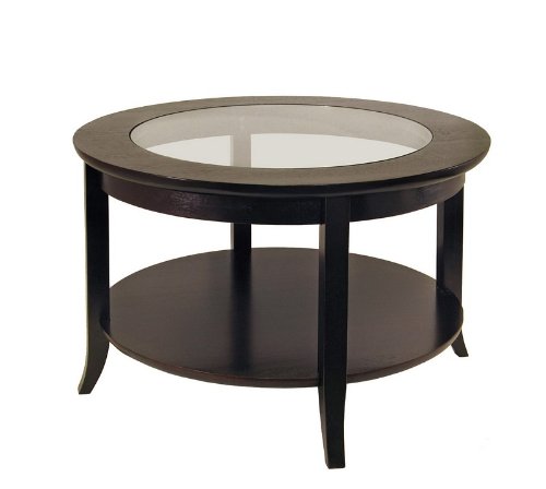Winsome Genoa Round Wood Coffee Table with Glass Top