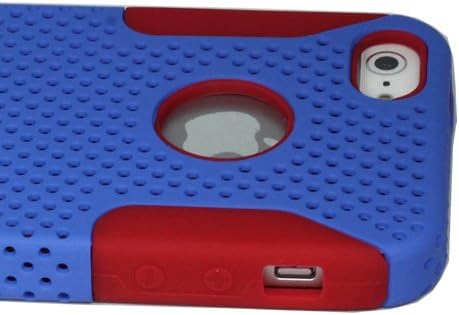 ASleek Blue Mesh / Red Silicone Hybrid Hard Soft Rubber Case Cover for Apple iPhone 5 + ASleek Microfiber Cloth