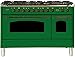 Ilve UPN120FDMPVSYLP Nostalgie Series 48 Inch Dual Fuel Convection Freestanding Range, 7 Sealed Brass Burners, 5 cu.ft. Total Oven Capacity in Emerald Green, Bronze Trim (Liquid Propane)