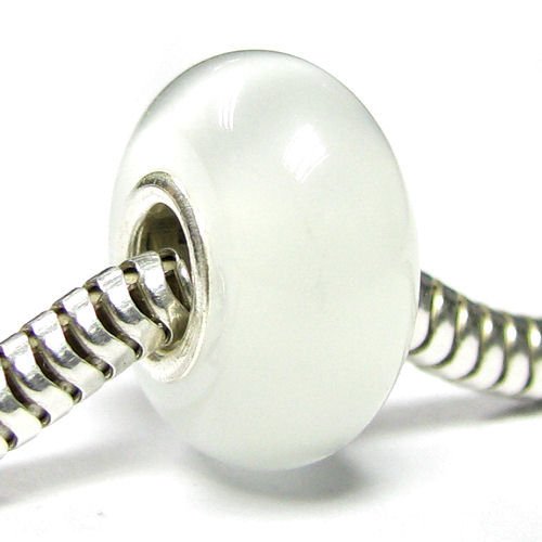 Valentines Sterling Silver Round White Opal Cat Eye Bead For Pandora European Charm Bracelets