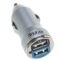 GTMax Metalic Silver 2-Port USB Car Charger Adapter for Apple iPhone® 5, 5th Generation, iPad ® Mini Tablet