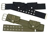 Women's Vintage Cotton Shooter's Belt W/Pouches (Small, Olive)