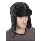 Mens Black Faux Fur Thermal Trapper/Ski Hat with Fastener