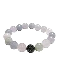 Diamond Pave Lavender Jade Beads Cord Bracelet Silver Fashion Jewelry