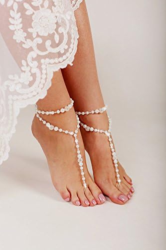 Barefoot Sandals,Beaded Barefoot Sandals,Beach Wedding Barefoot Sandal,Pearl Barefoot Shoes,Bridal Barefoot Sandals,Footless Sandal