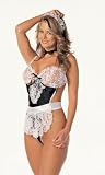 Naughty French Maid Costume Lace peek a boo teddy, 4 piece set One Size
